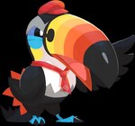 ambiguous_gender beak biped black_body black_feathers blue_eyes blue_feet claws countershade_torso countershading eyebrows feathered_wings feathers featureless_crotch feet multicolored_beak on_model orange_beak pink_tongue raised_wings red_beak red_outfit solo sprite tongue white_body white_countershading wings yellow_beak yellow_cheeks unknown_artist nintendo pokemon pokemon_cafe_remix avian generation_7_pokemon pokemon_(species) toucannon alpha_channel colored digital_media_(artwork) lineless official_art shaded