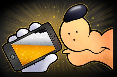 alcohol ambiguous_gender anthro app beer beverage black_background bubble cellphone close-up clothing electronics emanata foam gloves handwear holding_object holding_phone phone retro screen side_view simple_background smartphone smile snout solo toony nightlinez apple_inc. ibeer iphone ambiguous_species inkblot mammal 2026 signature