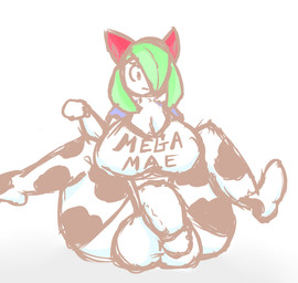 animal_print animal_print_thigh_highs balls big_balls big_breasts big_penis biped bottomless breasts breath cleavage clothed clothing cow_print cow_print_thigh_highs flaccid genitals glans green_hair gynomorph hair hair_over_eye humanoid_genitalia humanoid_penis intersex legs_up legwear nipple_outline pattern_clothing pattern_legwear pattern_thigh_highs penis shirt simple_background sitting solo spread_legs spreading text text_on_clothing text_on_shirt text_on_topwear thick_thighs thigh_highs topwear white_background white_body wide_hips chocomintshake mega_milk nintendo pokemon generation_3_pokemon humanoid kirlia pokemon_(species) 2016 digital_media_(artwork) hi_res meme sketch