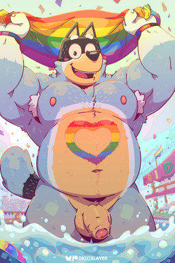 ambiguous_gender anthro areola armpit_hair balls barazoku belly biceps big_balls big_belly big_muscles big_penis bisexual_pride_colors blush body_hair bodypaint building casual_nudity claws cloud confetti day detailed_background eyebrows flaccid flag flag_(object) foreskin front_view fur genitals glans group heart_symbol holding_flag holding_object humanoid_genitalia humanoid_penis lgbt_pride looking_at_viewer male male_focus musclegut muscular muscular_anthro muscular_male navel nipples nude open_mouth open_smile outside parade partially_submerged pecs penis plant pride_color_bodypaint pride_color_flag pride_color_wristband pride_colors public public_nudity rainbow_flag rainbow_pride_colors rainbow_pride_flag rainbow_symbol silhouette skinny_dipping sky smile solo_focus splash standing teeth text thick_arms thick_thighs tongue tuft unretracted_foreskin water wristband digitslayer bluesky_(social_media) bluey_(series) lgbt_pride_month patreon bandit_heeler australian_cattle_dog canid canine canis cattledog domestic_dog herding_dog mammal pastoral_dog 2026 absurd_res artist_name english_text hi_res url