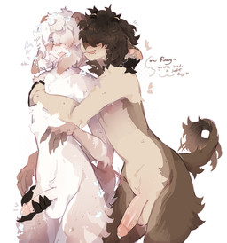 anthro big_ears blush bodily_fluids cum duo ear_piercing ejaculation femboy feminine fluffy fluffy_chest genital_fluids genitalia_piercing genitals gooning homosexuality horn humanoid_genitalia humanoid_penis male male/male masturbation nipple_piercing nipples nude penis piercing pink_genitalia small_penis small_tail tail molokoo17 bovid caprine goat mammal sheep hi_res