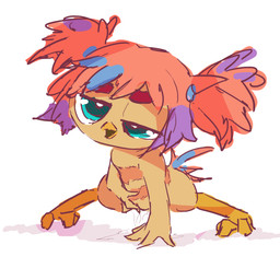 anthro beak blue_eyes female hair hand_on_floor masturbation open_beak open_mouth red_hair simple_background solo spread_legs spreading tail godforgiveme4 june_(angry_birds) avian bird hi_res