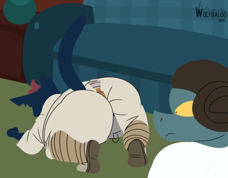 anthro between_butt boots clothed clothing costume duo female footwear fur hair inside lightsaber melee_weapon robe shoes surprised tail weapon wedged wig wolfbaloo night_in_the_woods star_wars bea_santello leia_organa luke_skywalker mae_borowski felid feline mammal digital_media_(artwork)