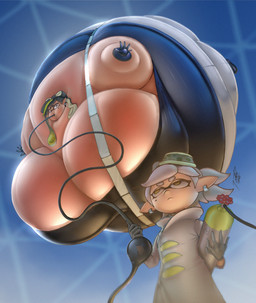 air_inflation belly belly_expansion big_belly big_breasts big_cheeks black_clothing black_eyebrows black_footwear black_gloves black_hair black_handwear black_hat black_headwear black_shirt black_shoes black_topwear blue_sky body_inflation bottomwear breast_expansion breasts cheek_expansion clothing cloud dress duo ear_piercing expansion eyebrows female floating footwear gloves green_clothing green_hair green_hat green_headwear grey_clothing grey_eyebrows grey_gloves grey_hair grey_handwear hair handwear hat headgear headwear helium_tank holding_object huge_belly huge_breasts humanoid_pointy_ears hyper hyper_belly hyper_breasts hyper_inflation immobile inflation looking_up looking_up_at_another low-angle_view markings mole_(marking) multicolored_hair pants piercing pointy_ears pseudo_hair puffed_cheeks shirt shoes sky spherical_inflation spiral spiral_eyes tan_body tan_ears tan_skin tentacle_hair tentacles tight_clothing topwear white_bottomwear white_clothing white_dress white_pants yellow_eyes raikovjaba nintendo splatoon callie_(splatoon) marie_(splatoon) animal_humanoid aquatic aquatic_humanoid cephalopod cephalopod_humanoid humanoid inkling mollusk mollusk_humanoid 2026 absurd_res colored digital_media_(artwork) hi_res shaded signature cousins_(lore)