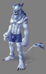 anthro big_feet big_toes bulge clothing feet male muscular muscular_anthro muscular_male solo toes underwear ishigray bandai_namco digimon digimon_(species) greomon hybrid leomon weregarurumon absurd_res hi_res