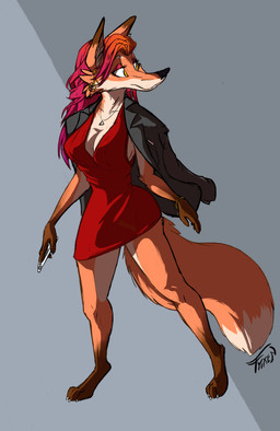 4_toes anthro barefoot bedroom_eyes big_breasts breasts claws cleavage clothed clothing digitigrade dress feet female fluffy fluffy_tail hair highlights_(coloring) jacket jewelry narrowed_eyes necklace pink_hair pose red_clothing red_dress seductive slim small_waist solo suit tail thick_thighs toes topwear fyixen fyixa_(fyixen) canid canine fox mammal red_fox true_fox absurd_res hi_res pinup