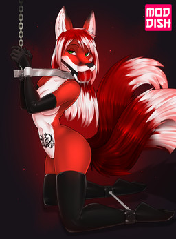 anthro ball_gag bdsm black_body black_fur black_tattoo bodily_fluids bondage bound breasts chain collar cuff_(restraint) drooling female fur gag gagged genitals green_eyes hair handcuffs latex metal_cuffs multi_tail nude orange_body orange_fur paws petplay pubic_tattoo red_ball_gag red_body red_fur red_hair restraints roleplay saliva shackles slave solo spread_legs spreader_bar spreading submissive submissive_female tail tattoo vulva white_body white_fur white_hair womb_tattoo moddish crimson_emberpaw canid canine fox mammal 2019 hi_res