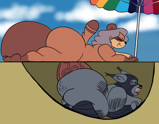 annoyed anthro areola armwear balaclava balls beak belly big_balls big_breasts big_butt big_penis breast_squish breasts brown_body brown_penis brown_skin butt cellulite clothing duo ear_tuft elbow_gloves elderly elderly_anthro elderly_gynomorph elderly_intersex fingers footwear fur genitals glory_hole gloves grey_body grey_fur grey_hair grey_skin grey_stripes gynomorph hair handwear headgear headwear huge_balls huge_butt huge_hips huge_penis huge_thighs hyper hyper_balls hyper_genitalia hyper_penetration hyper_penis intersex knee_highs knee_socks kneeling leggings legwear looking_pleasured lying mask mask_only mature_anthro nipples nude obscured_penetration on_front on_top_of outside outside_sex overweight pain penetration penile penis raised_tail sex shortstack simple_background smile smug socks squish stealth_sex striped_body stripes tail teeth thick_penis thick_thighs tuft umbrella underground vein veiny_penis wide_hips wide_penis wrinkles zeros_dick fanny_mcphee junko_gamou_(grannybase) canid canine domestic_cat felid feline felis hybrid lynx mammal raccoon_dog tanuki 2025 absurd_res colored digital_drawing_(artwork) digital_media_(artwork) flat_colors hi_res