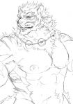 abs anthro fur hair male muscular muscular_anthro muscular_male nipples pecs solo striped_body striped_fur stripes orenjimaru nekojishi studio_klondike lin_hu felid mammal pantherine tiger monochrome signature