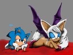 anthro armwear blue_body blue_fur boots breasts clothing duo elbow_gloves eyeshadow female footwear fur gloves green_eyes handwear legs_up legwear lipstick lying makeup male on_front shoes smile socks tan_body tan_skin thigh_boots thigh_highs white_body white_fur wings gatoh classic_sonic_(universe) sega sonic_the_hedgehog_(series) classic_sonic rouge_the_bat sonic_the_hedgehog bat eulipotyphlan hedgehog mammal