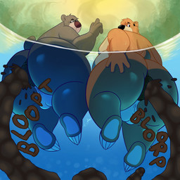 aged_up anthro anus balls belly big_anus big_butt bodily_fluids brown_body brown_fur bubble butt claws duo excessive_feces feces fur genitals grey_body grey_fur hand_on_butt head_tuft hyper hyper_feces looking_back low-angle_view male moobs nude overweight overweight_anthro overweight_male pooping pooping_underwater puffy_anus sweat swimming tail toe_claws tuft underwater_view water columbusnimbus disney ducktales ducktales_(2017) talespin the_jungle_book baloo kit_cloudkicker bear brown_bear mammal sloth_bear ursine 1:1 digital_media_(artwork) hi_res