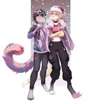 anthro armband christmas_clothing christmas_headwear clothed clothing cold duo feet femboy fur grey_body grey_fur hair hat headgear headwear holidays male male/male paws romantic romantic_ambiance romantic_couple smile snow rokito christmas felid feline mammal absurd_res digital_media_(artwork) hi_res shaded