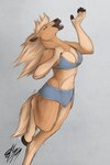 5_fingers anthro bikini biped blue_eyes breasts cleavage clothed clothing eyebrows eyelashes female fingers fur hooved_fingers hooves mane open_mouth open_smile simple_background smile solo swimwear tan_body tan_fur teeth tongue two-piece_swimsuit lizet amy_haythorne equid equine horse mammal 2019 hi_res signature