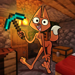 anthro black_eyes butt clothing feet female fur legwear looking_at_viewer orange_body orange_fur smile solo thigh_highs toony la_tiapat microsoft minecraft mojang xbox_game_studios canid canine fox mammal 1:1 hi_res