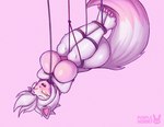 anthro bdsm big_breasts bondage bound breasts featureless_breasts female glowing glowing_eyes hair huge_breasts machine multicolored_body pink_body restraints rope rope_bondage rope_harness solo tail white_body white_hair yellow_eyes purplehorny five_nights_at_freddy's five_nights_at_freddy's_2 five_nights_in_anime scottgames mangle_(fnaf) animatronic canid canine fox mammal robot absurd_res hi_res