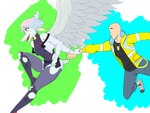 abstract_background amber_eyes anthro bald blonde_hair bone_frill bottomwear clothing cosplay crossover_cosplay denim denim_bottomwear denim_clothing duo eyelashes feathered_wings feathers female frill_(anatomy) green_hair grey_body grey_hair grey_scales hair jacket jeans jewelry legwear leotard light-skinned_male light_body light_skin male multicolored_hair necklace open_mouth open_smile pants pink_hair scales short_hair short_tail smile snout tail thigh_highs topwear wings wrist_grab yellow_clothing yellow_jacket_(clothing) yellow_topwear sodawave_(artist) cavemanon_studios cyberpunk_edgerunners goodbye_volcano_high snoot_game anon_(snoot_game) david_martinez fang_(gvh) lucy_(cyberpunk_edgerunners) human mammal prehistoric_species pterodactylus pterosaur reptile scalie 2023 absurd_res crossover digital_drawing_(artwork) digital_media_(artwork) hi_res