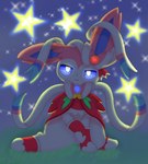 accessory ambiguous_gender clothed clothing feral grass layered_star night plant ribbons smile solo sparkles star star_symbol stars_around_body stars_around_head rael nintendo pokemon eeveelution generation_6_pokemon pokemon_(species) sylveon hi_res