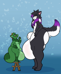 animal_genitalia anthro ball_size_difference ball_squish balls balls_touching big_balls big_butt big_sheath black_hair blush blush_lines butt comparing comparing_balls duo eyewear fur furniture genitals glasses green_body green_fur hair hand_on_mouth huge_balls huge_butt huge_sheath hyper hyper_balls hyper_butt hyper_genitalia hyper_sheath laugh leaf leaf_on_head long_hair long_tail male male/male multicolored_body multicolored_fur neck_tuft nude nude_anthro orange_eyes sheath size_difference squish standing_on_stool stool tail thick_thighs tuft sudsypup cynabuns marley_(sudsypup) canid canine canis domestic_dog husky mammal nordic_sled_dog raccoon_dog spitz tanuki 2025 absurd_res digital_drawing_(artwork) digital_media_(artwork) hi_res