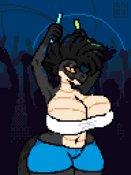 ambiguous_gender anthro anthro_focus big_breasts bouncing_breasts breasts clothing dancing female female_focus group huge_breasts looking_at_viewer solo_focus standing wardrobe_malfunction langui dinosaur humanoid prehistoric_species reptile scalie 2026 3:4 animated digital_media_(artwork) pixel_(artwork) pixel_animation