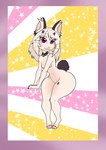 anthro breasts choker featureless_breasts female horn jewelry navel necklace pink_eyes simple_background small_paws solo star thick_thighs white_body wide_hips meddy domestic_cat felid feline felis mammal absurd_res hi_res