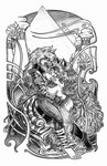 anklet anthro areola armband big_breasts biped breasts claws detailed_background digitigrade duo ear_piercing ear_ring eye_contact feet female hair hindpaw hug jewelry long_hair looking_at_another male nipples paws piercing pyramid ring_piercing standing lachland-nightingale osiris_(hyenafur) canid canine fox hyena mammal absurd_res hi_res monochrome pen_(artwork) traditional_media_(artwork)