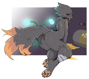 ambiguous_anthro ambiguous_gender anthro arched_back arm_wound back_wound bandage bandaged_leg bioluminescence black_blush black_body black_eyes black_fur blood blood_from_eye blood_tears bloody_tears blue_light blush blush_lines bodily_fluids butt_wound circle_eyebrows claws colored_blood dipstick_tail eyebrows featureless_crotch fluffy fluffy_tail fur glistening glistening_pawpads glowing gradient_background hazard_symbol imminent_death kneeling looking_back markings nude_ambiguous nude_anthro orange_sclera pawpads plant radiation_poisoning radiation_symbol rear_view short_snout simple_background slim_ambiguous slim_anthro solo symbol tail tail_markings tears tears_of_pain toe_claws unusual_blood unusual_bodily_fluids vomiting wounded yellow_blood yuanmin casualties:_unknown canid expie_(gunsawian) gunsawian hybrid mammal murid rodent 2026 chinese_description digital_drawing_(artwork) digital_media_(artwork) full-length_portrait portrait