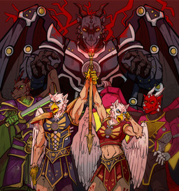 2_horns 5_fingers abstract_background anthro armor beak black_armor black_ears black_horn cheek_markings clothing crop_top facial_markings fantasy feathered_wings feathers female fingers forehead_markings frown group head_markings hip_markings holding_object holding_staff horn larger_male leg_markings male markings melee_weapon metal_wings midriff muscular muscular_anthro muscular_female muscular_male navel pointy_ears purple_armor red_armor red_body red_ears red_skin shirt shoulder_pads size_difference smaller_female soft_abs staff sword topwear unconvincing_armor unsigned warrior weapon white_body white_ears white_feathers white_horn wings yellow_beak yellow_eyes gala_bobs legends_of_chima lego mythology fan_character avian dragon gryphon mythological_avian mythological_creature mythological_scalie scalie 2023 digital_media_(artwork) hi_res paint_tool_sai_(artwork) portrait russian_description three-quarter_portrait