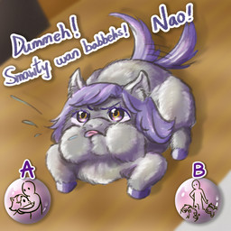 ambiguous_gender ambiguous_human angry baby_talk bodily_fluids dialogue female female_feral feral fur grey_body grey_fur hair heart_eyes heart_symbol hooves hug monotone_body monotone_fur purple_eyes purple_hair purple_hooves purple_tail saliva tail tail_motion tailwag text tongue tongue_out young young_ambiguous young_feral yellowcottoncandy030 fluffy_pony fluffy_pony_(species) human mammal 1:1 2025 colored digital_media_(artwork) english_text hi_res