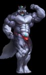 5_fingers 5_toes anthro barazoku barefoot big_muscles black_nose blonde_hair blue_eyes body_hair bulge clothed clothing ear_piercing ear_ring feet fingers flexing fur grey_body grey_fur hair happy_trail huge_muscles humanoid_feet humanoid_hands male multicolored_hair muscular muscular_anthro muscular_male piercing plantigrade ring_piercing simple_background solo standing tail teal_hair thong toes topless two_tone_hair underwear underwear_only vein veiny_abs veiny_arms veiny_chest veiny_muscles veiny_neck veiny_thighs echin alan_stevenson canid canine canis domestic_dog husky hybrid mammal nordic_sled_dog spitz wolf 2019 hi_res