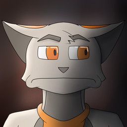 anthro fur grey_body grey_fur kerchief male orange_eyes orange_kerchief solo dinglethecat dingle_(dinglethecat) felid feline mammal 1:1 hi_res reaction_image