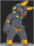 animal_genitalia anthro balls biped black_balls black_body black_penis blush clothed clothing flaccid genitals male open_mouth partially_clothed penis sheath shota solo standing tongue tongue_out underwear underwear_down young young_anthro gombay anubis_and_the_buried_bone egyptian_mythology middle_eastern_mythology mythology anubis anubian_jackal canid canine canis deity jackal mammal