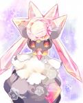 abstract_background ambiguous_gender blush crystal diamond_(gem) gem kemono looking_at_viewer open_mouth open_smile simple_background smile solo nekotorina nintendo pokemon diancie elemental_creature gem_creature generation_6_pokemon legendary_pokemon mineral_fauna pokemon_(species)