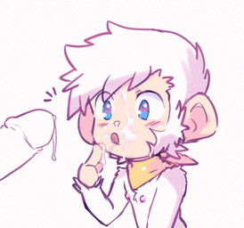 anthro blue_eyes blush bodily_fluids cum cum_on_face disembodied_penis duo fur genital_fluids genitals hair heart_eyes heart_symbol humanoid_genitalia humanoid_penis kerchief male male/male nipples penis solo_focus tongue tongue_out white_body white_fur white_hair young young_anthro young_male calibro18 ape_escape sony_corporation sony_interactive_entertainment kuuta_(ape_escape) haplorhine mammal monkey primate adversarial_noise