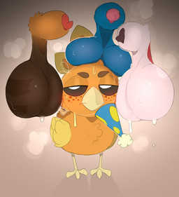 animal_genitalia balls balls_on_face balls_on_head beak big_balls birthday blue_body blue_fur blush bodily_fluids chest_tuft clothing feathers feral freckled_face freckles fur genitals glistening_eyelids group hat headgear headwear lipsticking male male/male nude party_hat penis saggy_balls scuted_feet scuted_legs scutes sheath simple_background size_difference sweat sweat_drip sweaty_balls sweaty_genitalia tuft wings backsash nintendo pokemon torchy arcanine avian bird canid canine generation_1_pokemon generation_3_pokemon generation_4_pokemon generation_7_pokemon lucario lycanroc mammal midnight_lycanroc pokemon_(species) torchic 2026 digital_media_(artwork) hi_res