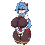 anthro armwear bell bell_collar big_breasts blue_hair blush breasts clothing collar female hair horn purple_eyes solo white_body zak_hitsuji genshin_impact mihoyo ganyu_(genshin_impact) adeptus_(genshin_impact) bovid caprine goat mammal 1:1 hi_res