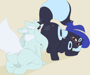 ambiguous_gender anthro anus blush butt butt_sniffing clothing duo feral fur hair hat head_between_buttocks headgear headwear horn interspecies nose_to_anus nude simple_background smile sniffing teeth backsash nintendo pokemon fan_character taymankill demon eeveelution generation_2_pokemon mammal pokemon_(species) umbreon 2019 absurd_res digital_media_(artwork) hi_res sketch