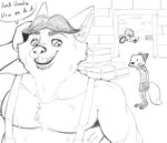 anthro bodily_fluids bottomwear clothing duo humanoid_hands male musclegut muscular outside shirt shorts suspenders sweat topwear jonsthaman disney zootopia gideon_grey nick_wilde canid canine fox mammal red_fox true_fox 2021 monochrome