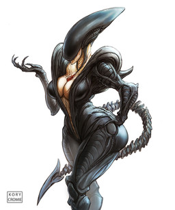 anthro big_breasts big_butt breasts butt claws curvy_figure exoskeleton female hand_on_hip huge_hips small_waist solo tail thick_thighs voluptuous voluptuous_anthro voluptuous_female wide_hips kory_cromie alien_(franchise) alien xenomorph 5:6 hi_res