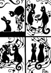 4_panel_comic cat_tail cotton_tail duo emanata empty_eyes female feral flower flower_accessory giving_flower male musical_note musical_symbol plant pointy_ears prick_ears quadruped rabbit_ears rear_view short_tail side_view silhouette simple_background singing sitting symbol tail vines white_background sunnyclockwork pitch_haven scp_foundation sarah_crowley stuart_hayward domestic_cat felid feline felis lagomorph leporid mammal rabbit 2014 black_and_white comic digital_drawing_(artwork) digital_media_(artwork) full-length_portrait hi_res monochrome portrait