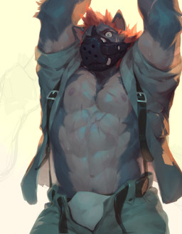abs anthro barazoku bdsm belt clothed clothing fur male muscular muscular_anthro muscular_male nipples solo null-ghost mammal 2015