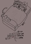 anthro bed comic duo english_text eyes_closed felid feline female fluffy fluffy_tail fur furniture hair hi_res korean_text male male/female mammal nangnam simple_background sleeping smile tail tail_motion tailwag text