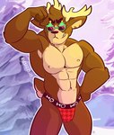 abs anthro antlers brown_body brown_fur clothed clothing eyewear fur horn male muscular muscular_anthro muscular_male nipples pecs solo speedo speedo_only swimwear topless topless_anthro topless_male fizzyjay epic_games fortnite dolph_(fortnite) deer mammal new_world_deer reindeer digital_media_(artwork) hi_res