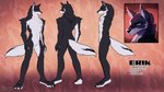 anthro black_body black_fur blue_eyes clothed clothing fur looking_away male nude pattern_background rear_view scar scratches side_view simple_background solo tattoo text topless white_body white_fur ailaanne erik_axelsson canid canine canis domestic_dog husky mammal nordic_sled_dog siberian_husky spitz 16:9 hi_res model_sheet widescreen