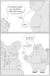 anthro belly bottomwear clothing dialogue facial_hair humor male mature_male mustache overweight shorts text nehezt dreamworks kung_fu_panda master_po_ping master_shifu master_tigress ailurid bear giant_panda mammal red_panda comic english_text hi_res meme