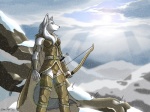 anthro bow_(weapon) female holding_object holding_weapon outside ranged_weapon snow solo tail weapon alshin lillian canid canine canis mammal wolf 4:3 wallpaper