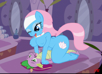 age_difference anthro anthrofied blue_body blue_eyes blue_fur breasts collar cowgirl_position cutie_mark detailed_background duo female female_on_top female_penetrated from_front_position fur green_eyes hair inside interspecies larger_female larger_penetrated looking_down lying male male/female male_on_bottom male_penetrating male_penetrating_female mirror nipples older_female older_penetrated on_back on_bottom on_top one_eye_closed open_mouth penetration pillow pink_hair pupils sex sharp_teeth size_difference slit_pupils smaller_male straddling tail teeth tongue tongue_out towel wink young younger_male maf friendship_is_magic hasbro my_little_pony mythology lotus_(mlp) spike_(mlp) dragon earth_pony equid equine horse mammal mythological_creature mythological_scalie pony scalie 2013 2d_animation animated motion_tweening signature