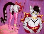 anthro balls butt chain clothing collar fur genitals glory_hole legwear male nipples paws penis solo spiked_collar spikes stockings submissive text yellow_collar esferaosamael grey_(greycait) felid feline mammal 2019 hi_res url