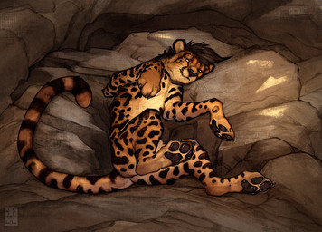 butt claws feet feral fur male paws smile solo spots stripes tail teeth toes whiskers anchee cheetah felid feline mammal 2025 digital_drawing_(artwork) digital_media_(artwork) hi_res