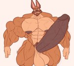 abs anthro balls big_balls big_biceps big_pecs big_penis genitals huge_penis hyper hyper_genitalia hyper_penis male muscular muscular_anthro muscular_male muscular_thighs pecs penis plant simple_background solo vines white_background gabgbb wolfie_canem hybrid lagomorph leporid mammal rabbit hi_res