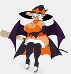 anthro bat_wings bell big_breasts big_ears blue_eyeshadow bow_ribbon breasts broom broom_riding cleaning_tool clothed clothed_anthro clothed_female clothing eyeshadow female footwear front_view fur glistening_eyelids hair hat headgear headwear holidays huge_breasts jingle_bell legwear magic_user makeup membrane_(anatomy) membranous_wings navel_outline orange_bow shoes simple_background solo tan_body tan_inner_ear tan_skin thick_thighs thigh_highs white_body white_fur white_hair wings witch witch_hat gatoradeew halloween sega sonic_the_hedgehog_(series) rouge_the_bat bat mammal 2024 digital_drawing_(artwork) digital_media_(artwork) full-length_portrait hi_res portrait